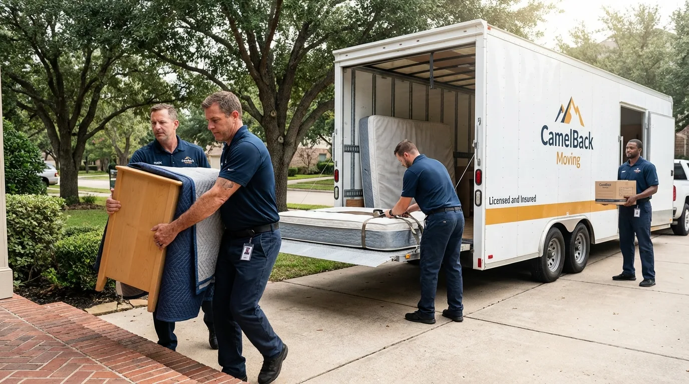 Crew loading residential truck for cross-state move from Ravenna, NE